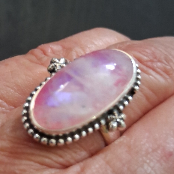 PINK MOONSTONE RING 925 STERLING SILVER SIZE 8 - Picture 3 of 10